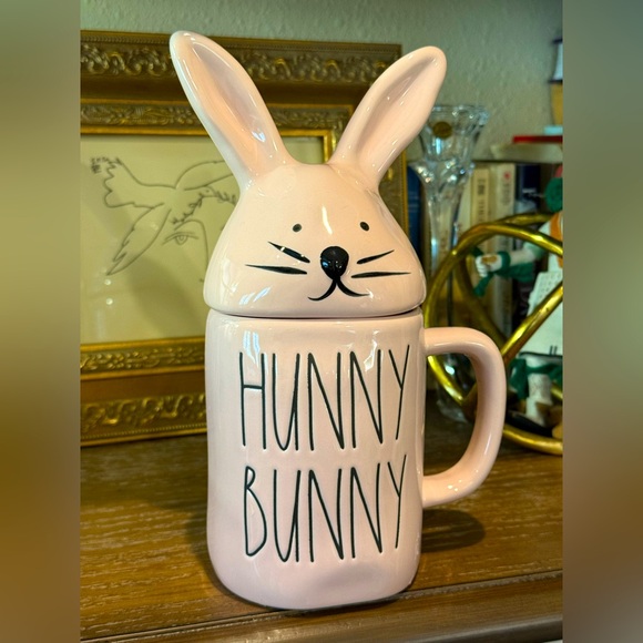 Rae Dunn Magenta “Hunny Bunny” Easter Bunny Mug with Topper - Picture 1 of 9